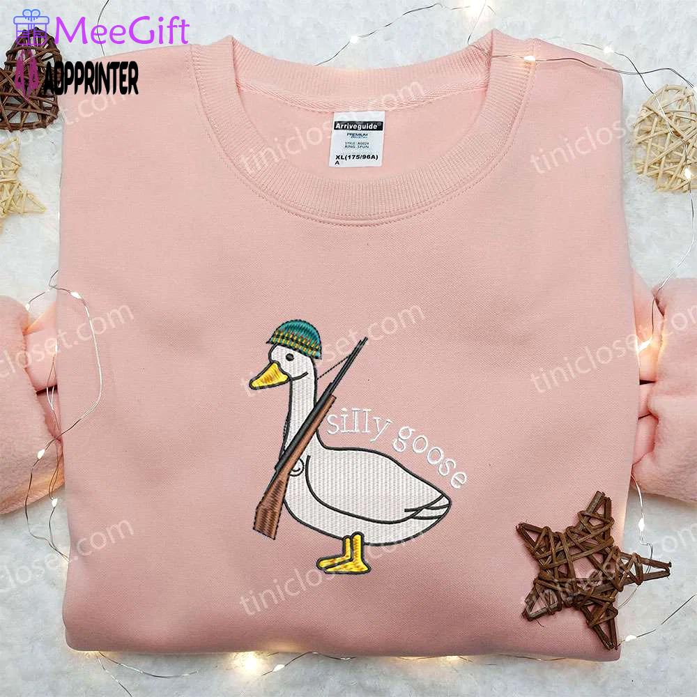 Silly goose with gun embroidered shirt funny animal tee Embroidered Shirt