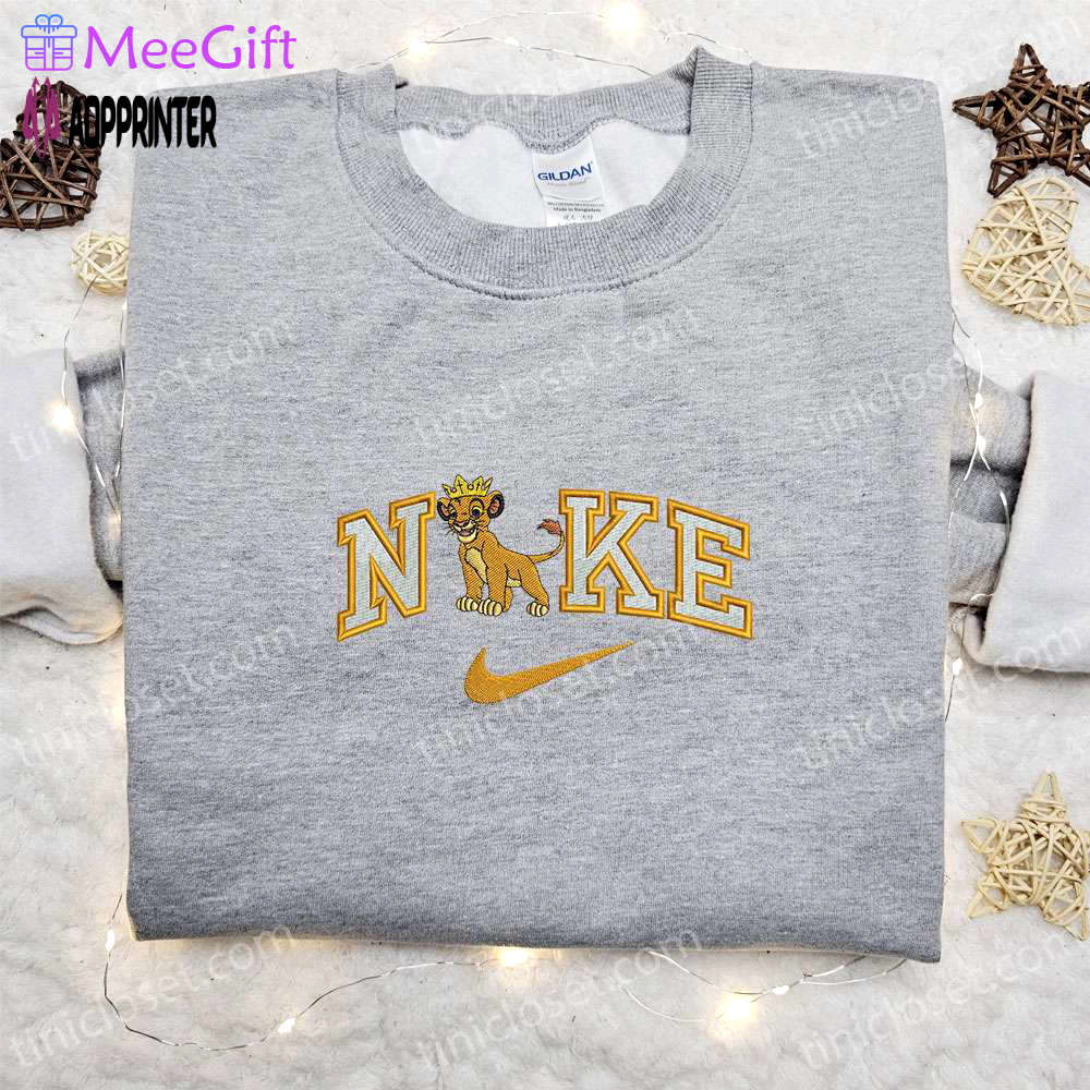 Simba king x nike embroidered sweatshirt disney characters shirt best birthday gift ideas for family Embroidered Shirt