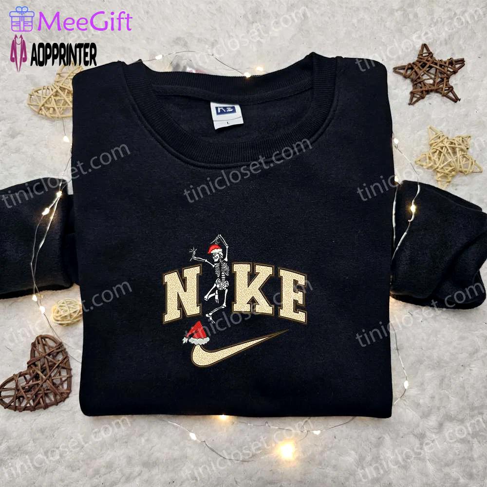 Skeleton xmas x nike hoodie & embroidered shirt: best halloween gift ideas Embroidered Shirt