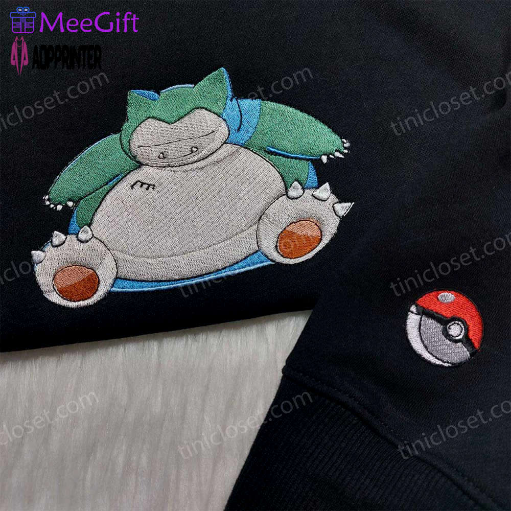 Snorlax pokemon embroidered shirt hoodie & sweatshirt – anime inspired apparel Embroidered Shirt