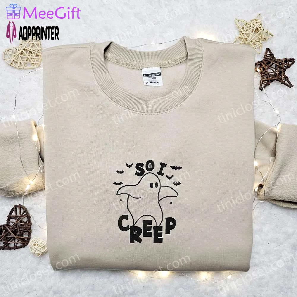 So i creep ghost shirt & cute halloween hoodie – best gift ideas for family Embroidered Shirt
