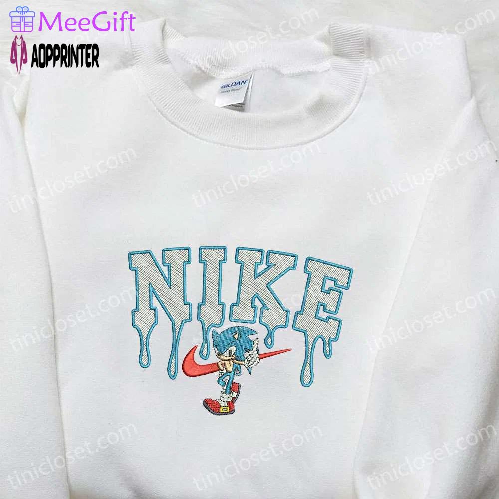 Sonic x nike cartoon embroidered hoodie & shirt: best birthday gift ideas Embroidered Shirt