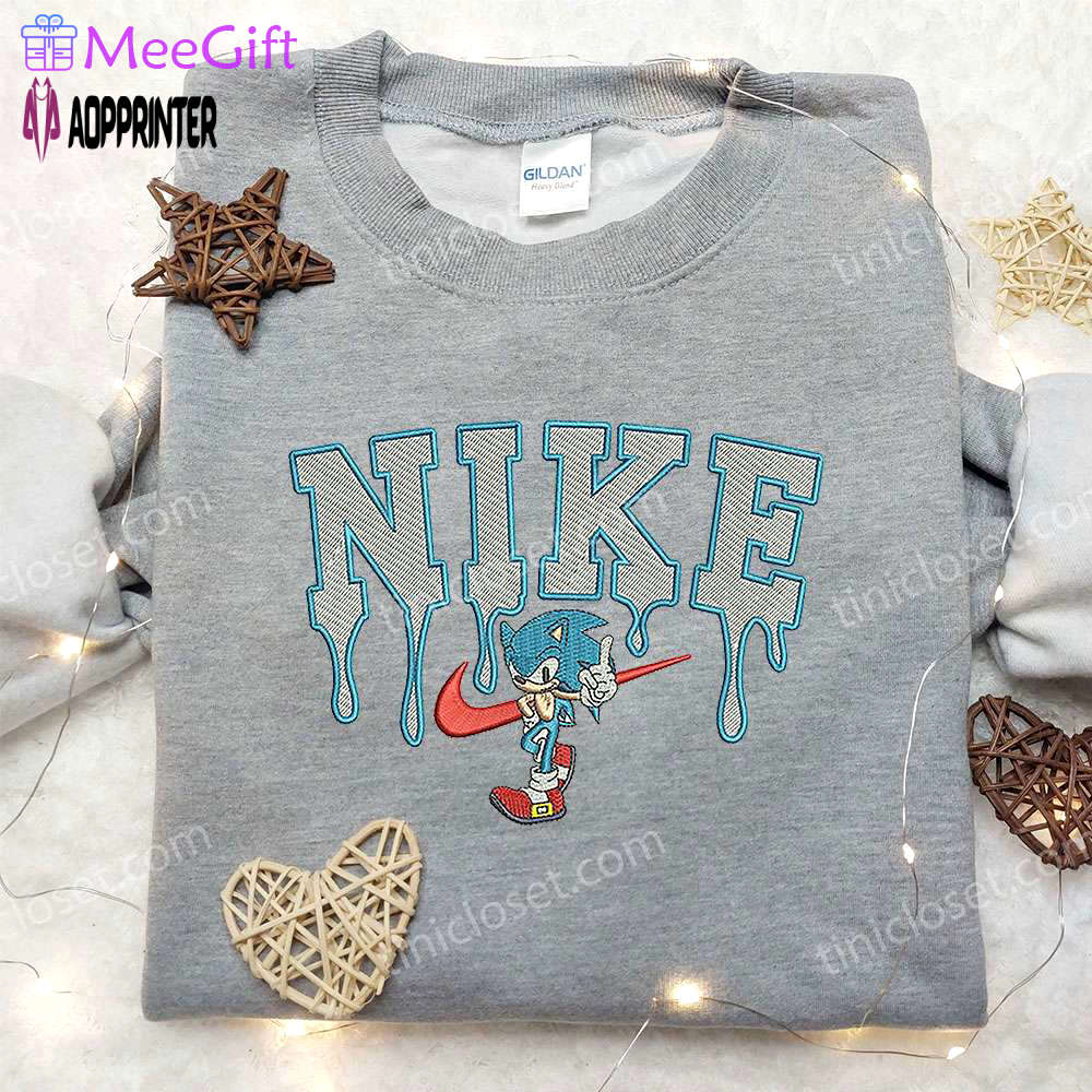 Sonic x nike embroidered sweatshirt: cartoon shirt with nike inspiration Embroidered Shirt