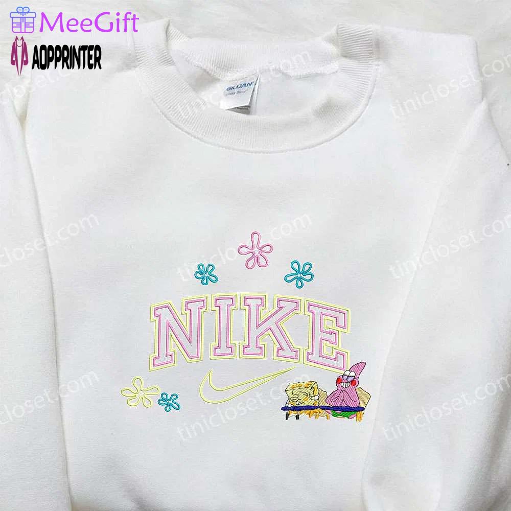 Spongebob & patrick x nike embroidered sweatshirt: cartoon shirt nike inspired design Embroidered Shirt