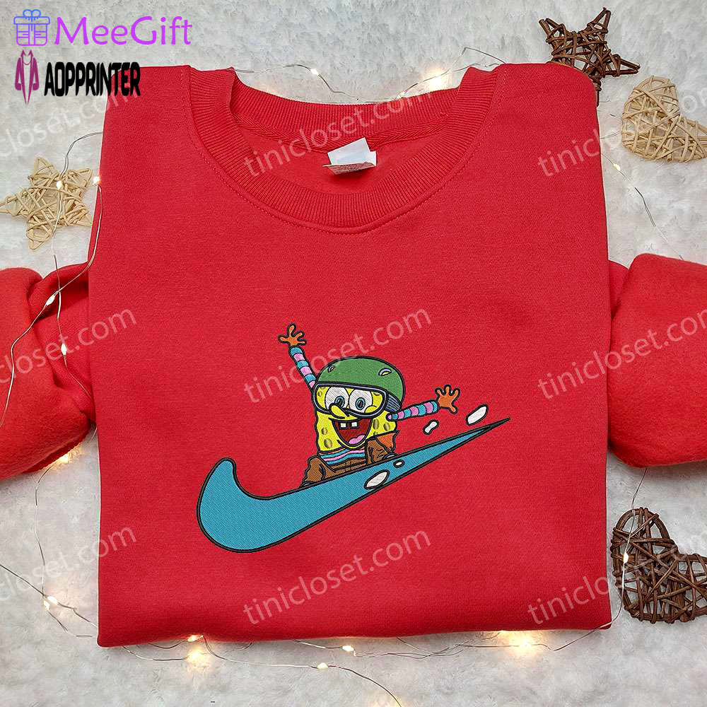 Spongebob squarepants ski x nike swoosh hoodie & embroidered shirt: fun & stylish collaboration! Embroidered Shirt