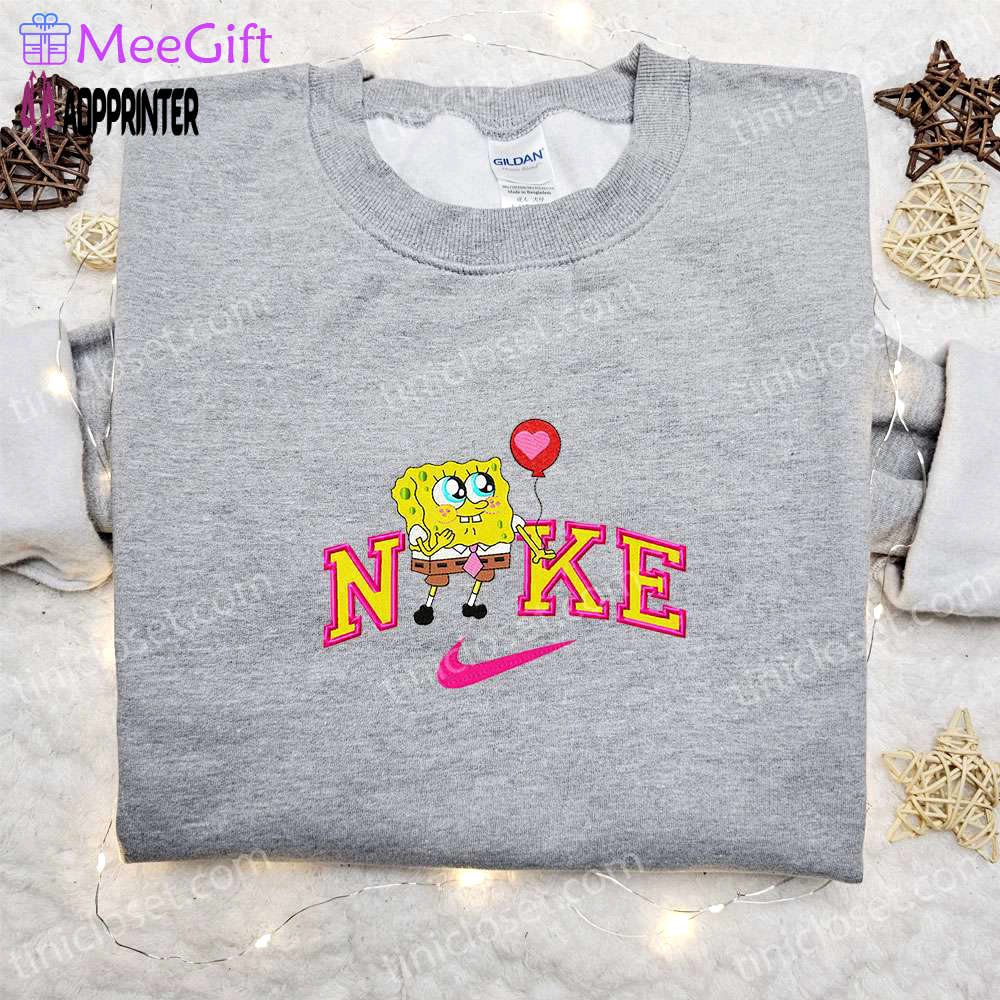 Spongebob x nike cartoon embroidered shirt: trendy spongebob squarepants & nike inspired apparel Embroidered Shirt