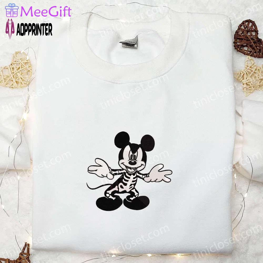 Spook-tacular mickey mouse skeleton halloween shirt – best disney embroidered gift for family Embroidered Shirt