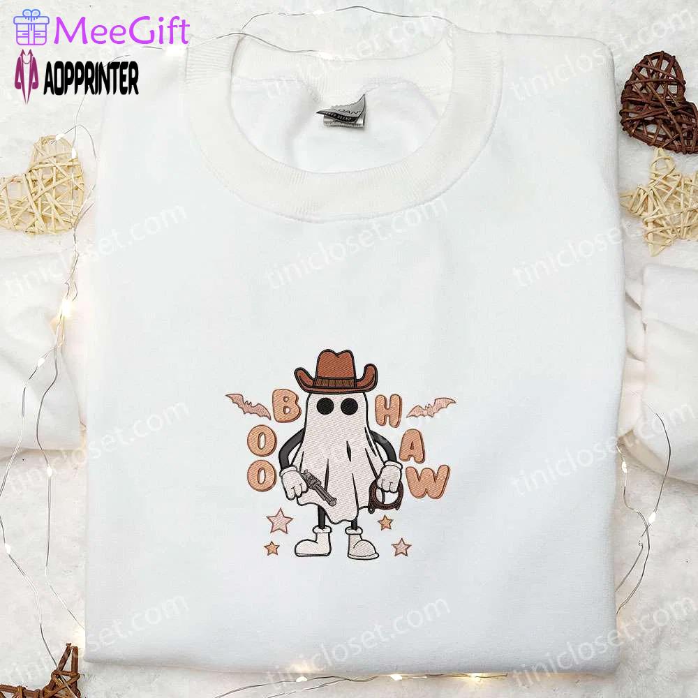 Spook up halloween with boo haw cowboy ghost embroidered shirt: best gift idea! Embroidered Shirt