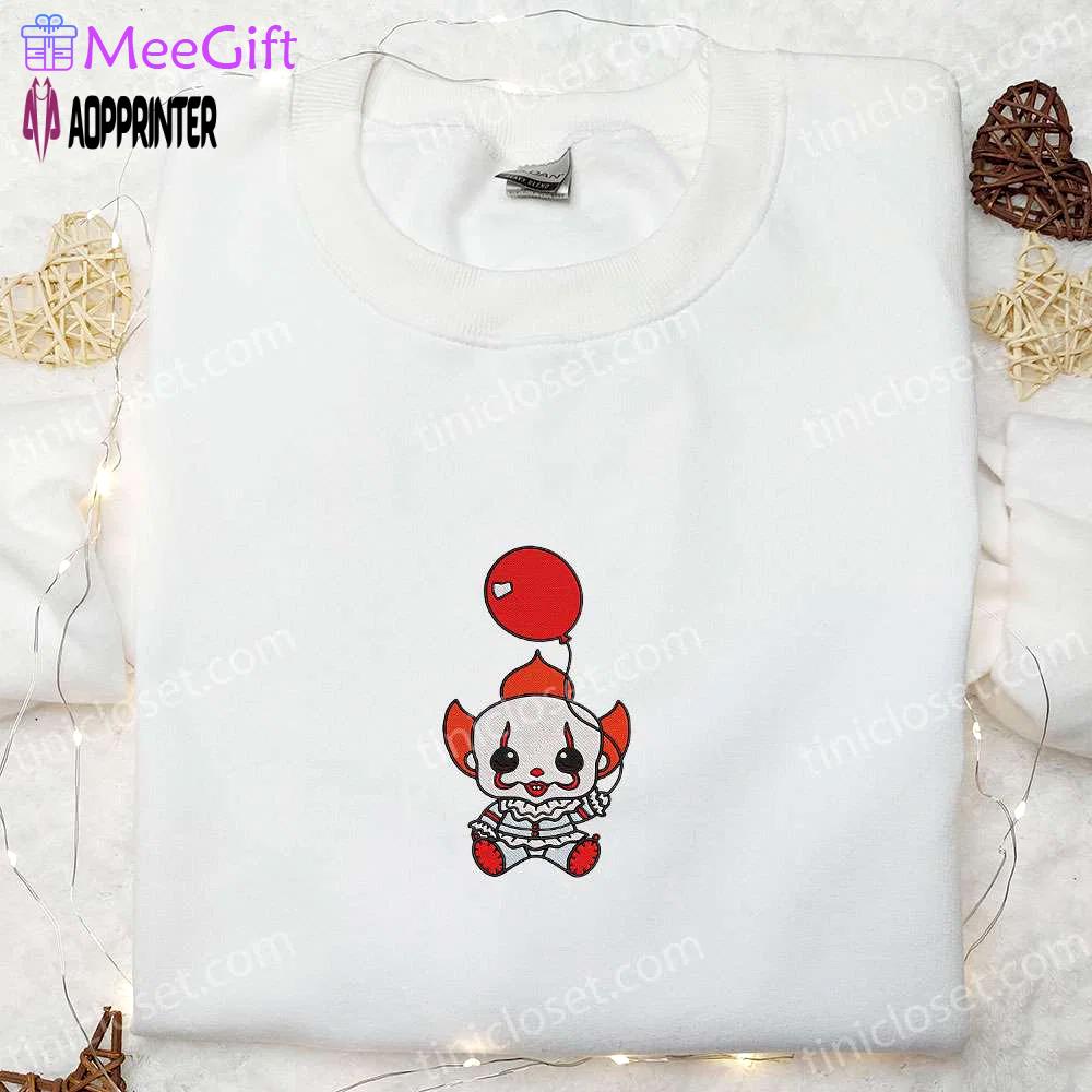 Spooky baby clown it balloon embroidered sweatshirt & hoodie – best halloween gift ideas Embroidered Shirt