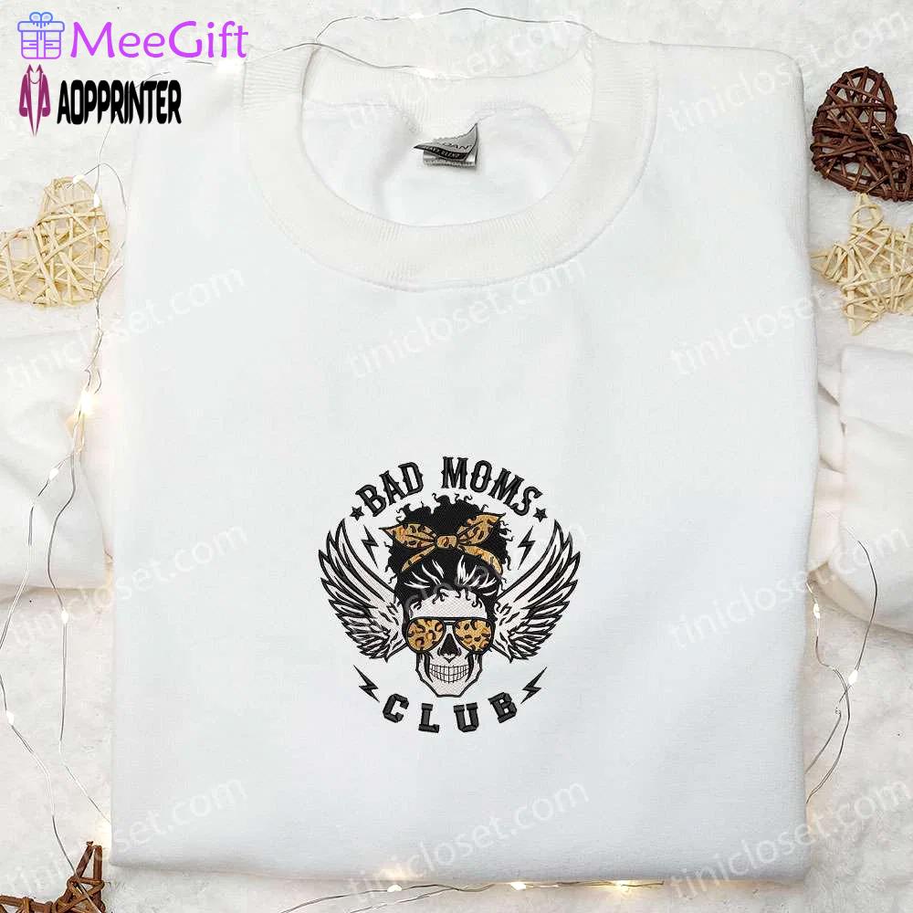Spooky bad moms club skull embroidered sweatshirt: halloween hoodie & best gift ideas Embroidered Shirt