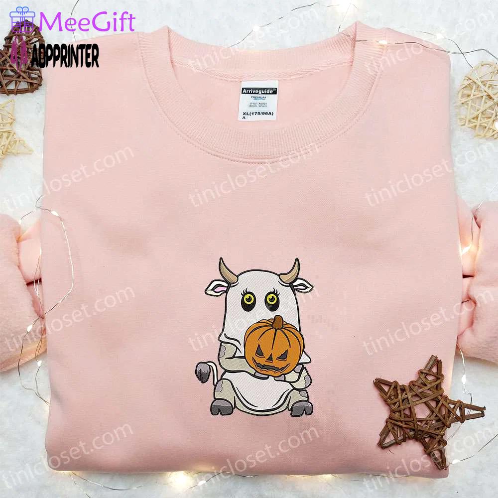 Spooky boo ghost cow embroidered sweatshirt – perfect halloween gift idea Embroidered Shirt