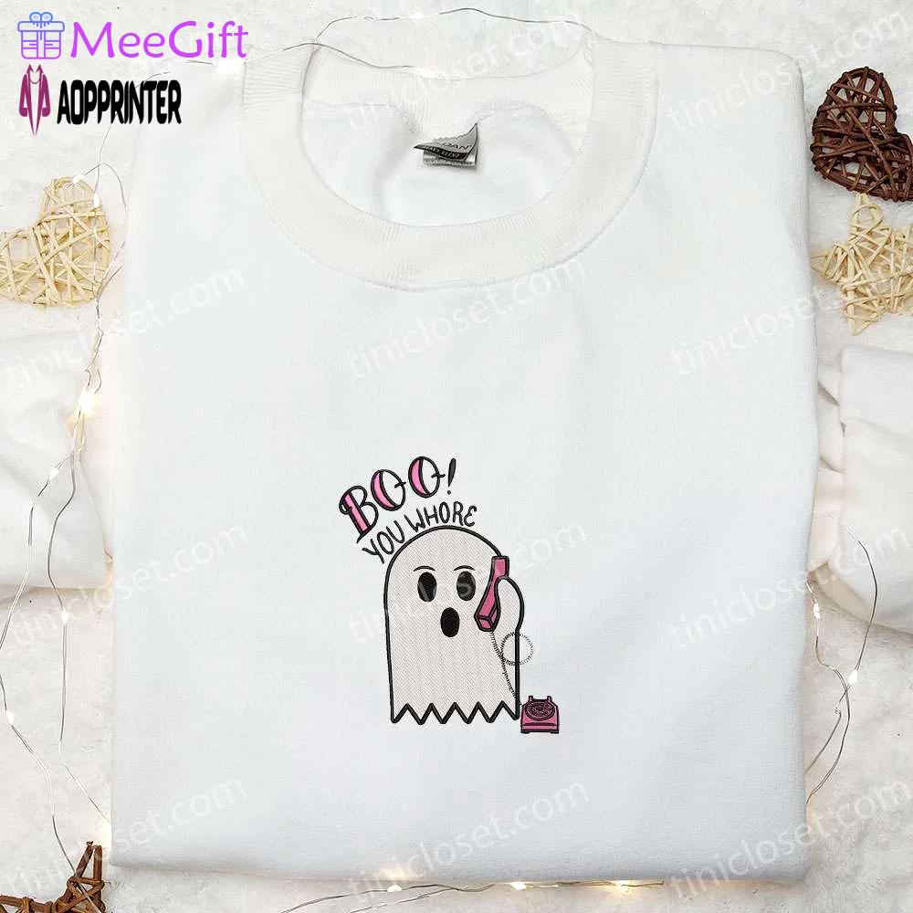 Spooky boo you whore embroidered shirt – top halloween gift ideas Embroidered Shirt