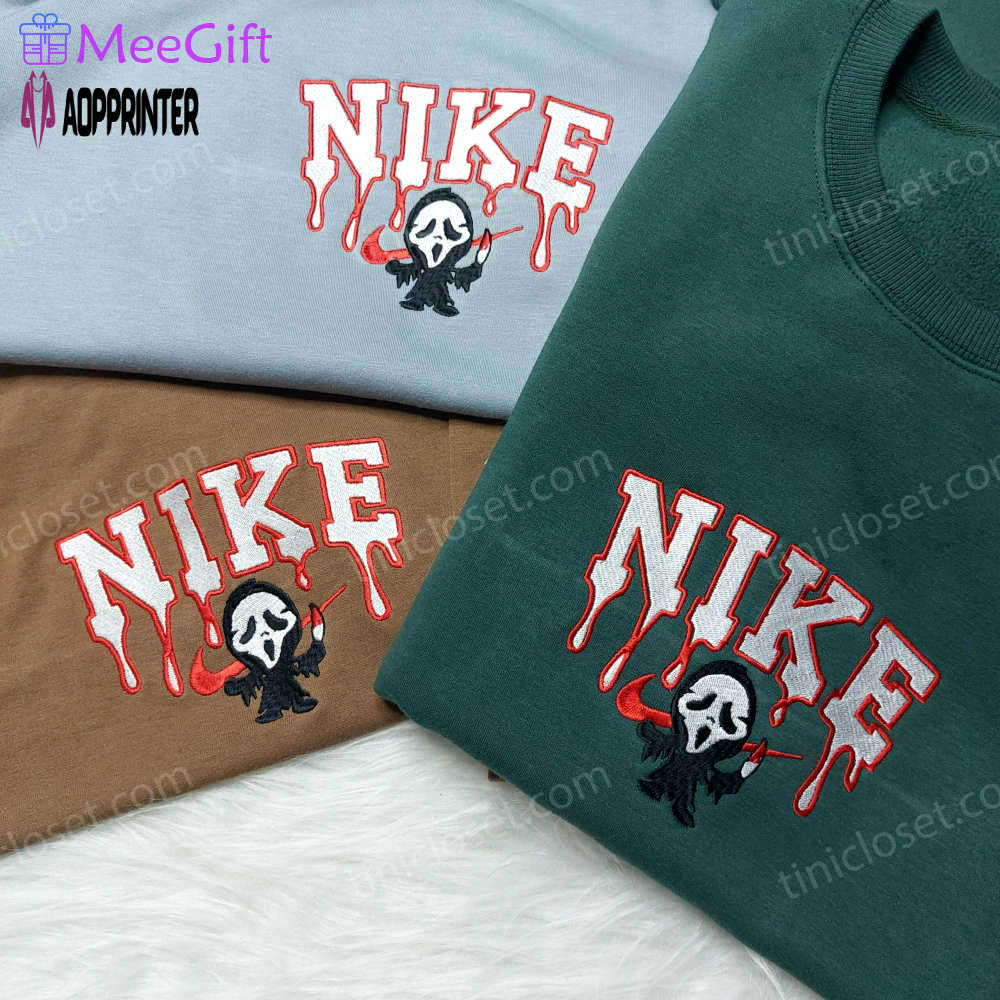 Spooky halloween ghost nike shirt: custom embroidered sweatshirt with funny halloween hoodie Embroidered Shirt