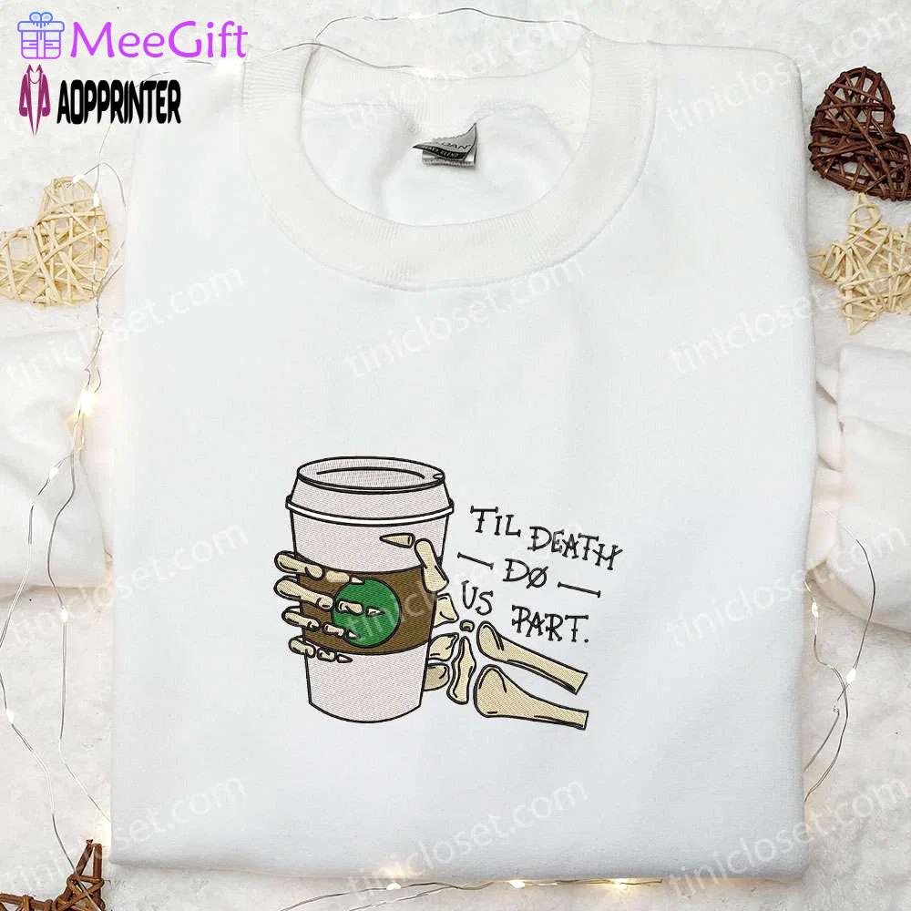 Spooky & hilarious skeleton hand drink coffee sweatshirt – perfect halloween gift for family Embroidered Shirt