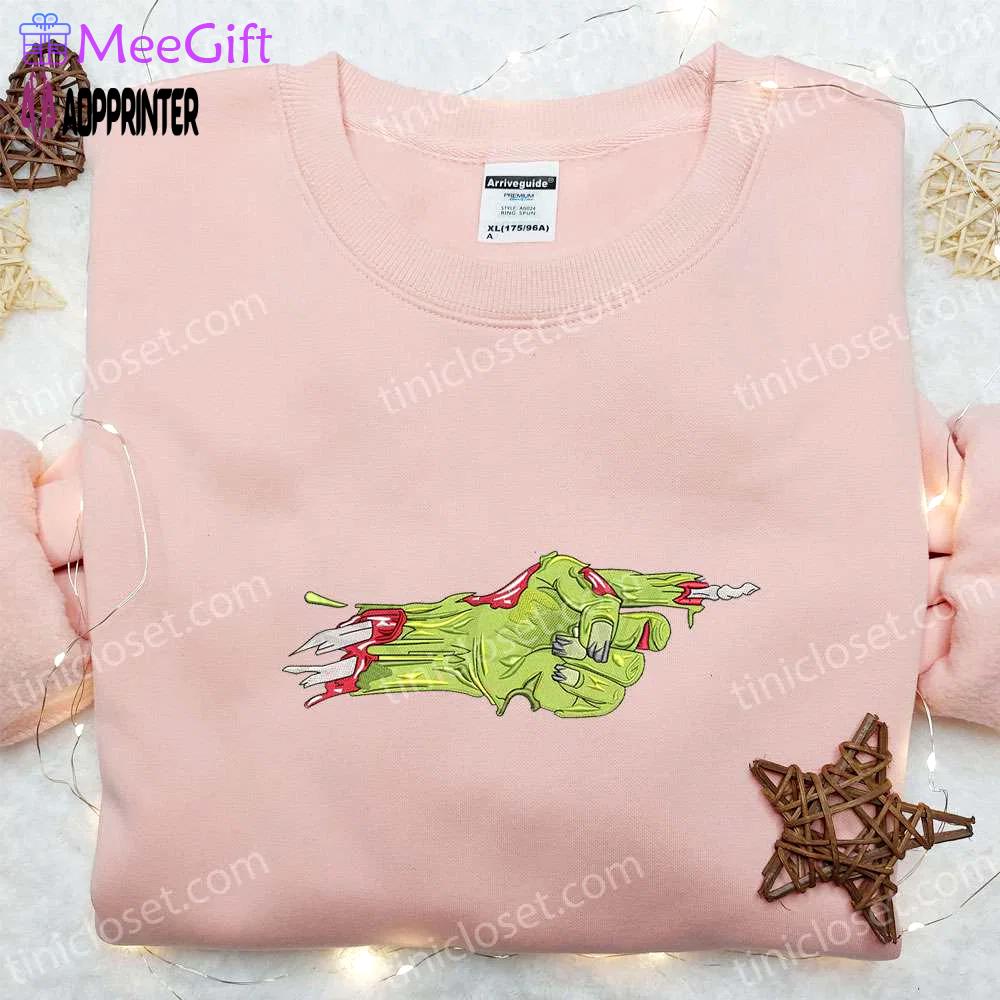 Spooky pointing finger zombie hand embroidered sweatshirt: best halloween gift idea Embroidered Shirt