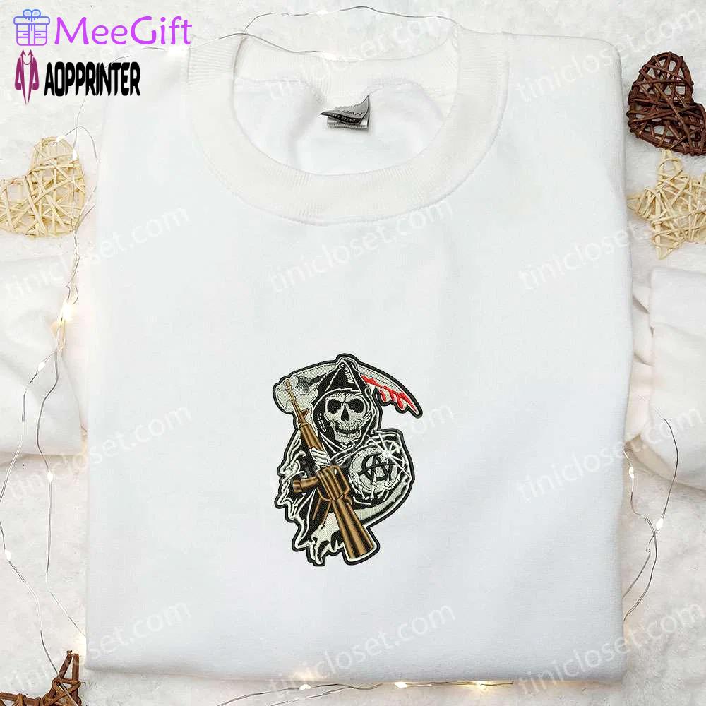 Spooky style: angel of death embroidered shirt & halloween hoodie – best halloween gifts Embroidered Shirt