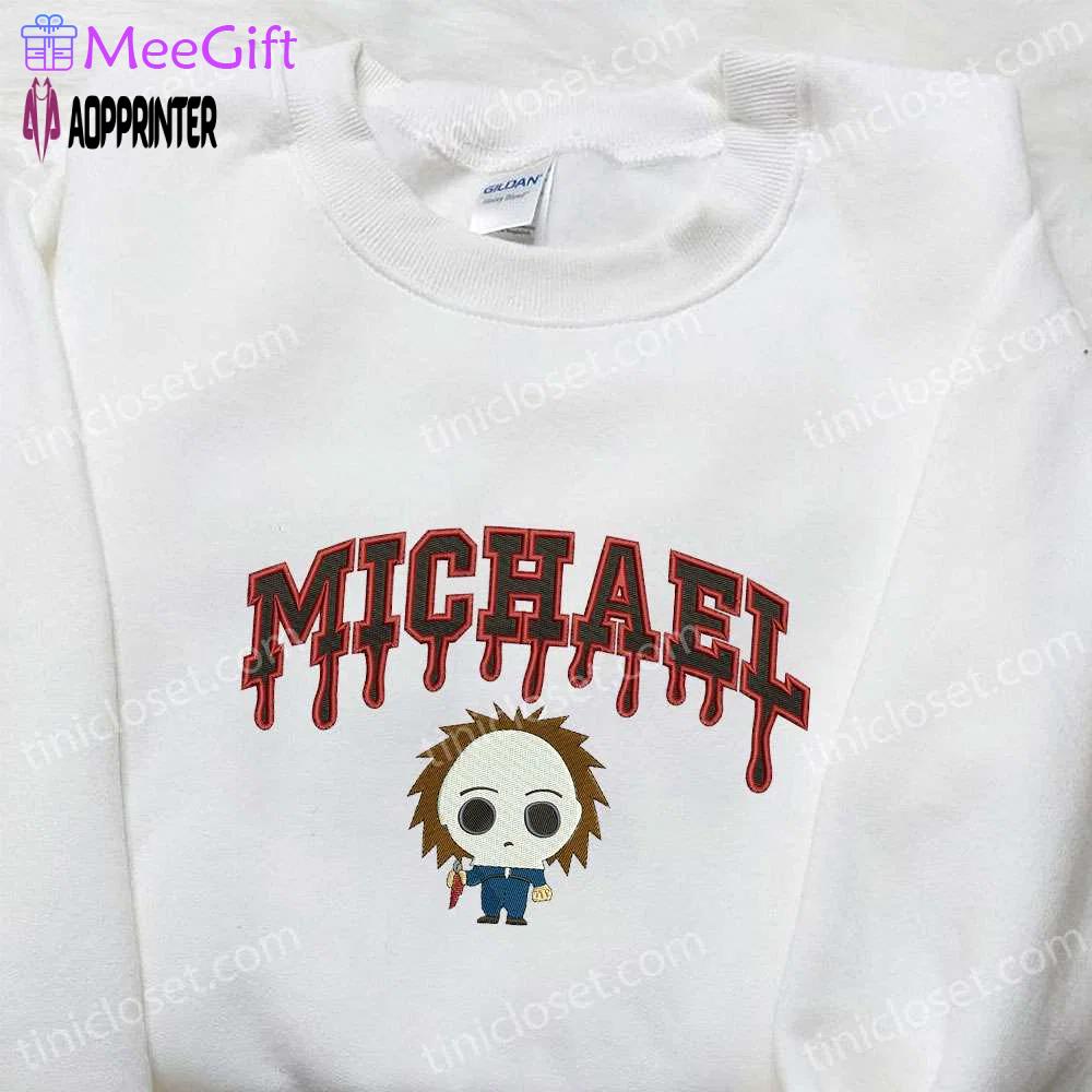 Spooky style: michael myers embroidered hoodie & horror movie characters shirt – best halloween gift ideas Embroidered Shirt