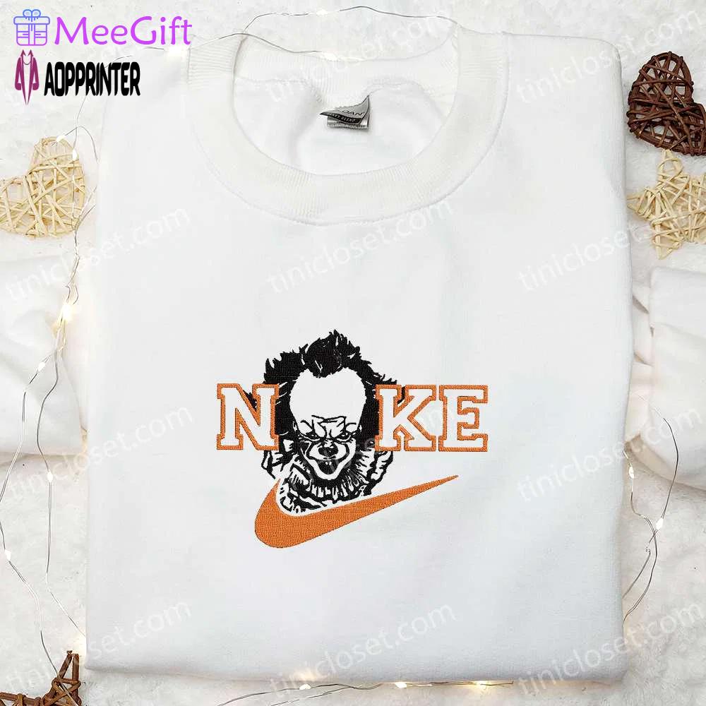 Spooky style: pennywise x nike embroidered hoodie & shirt – best halloween gift ideas Embroidered Shirt