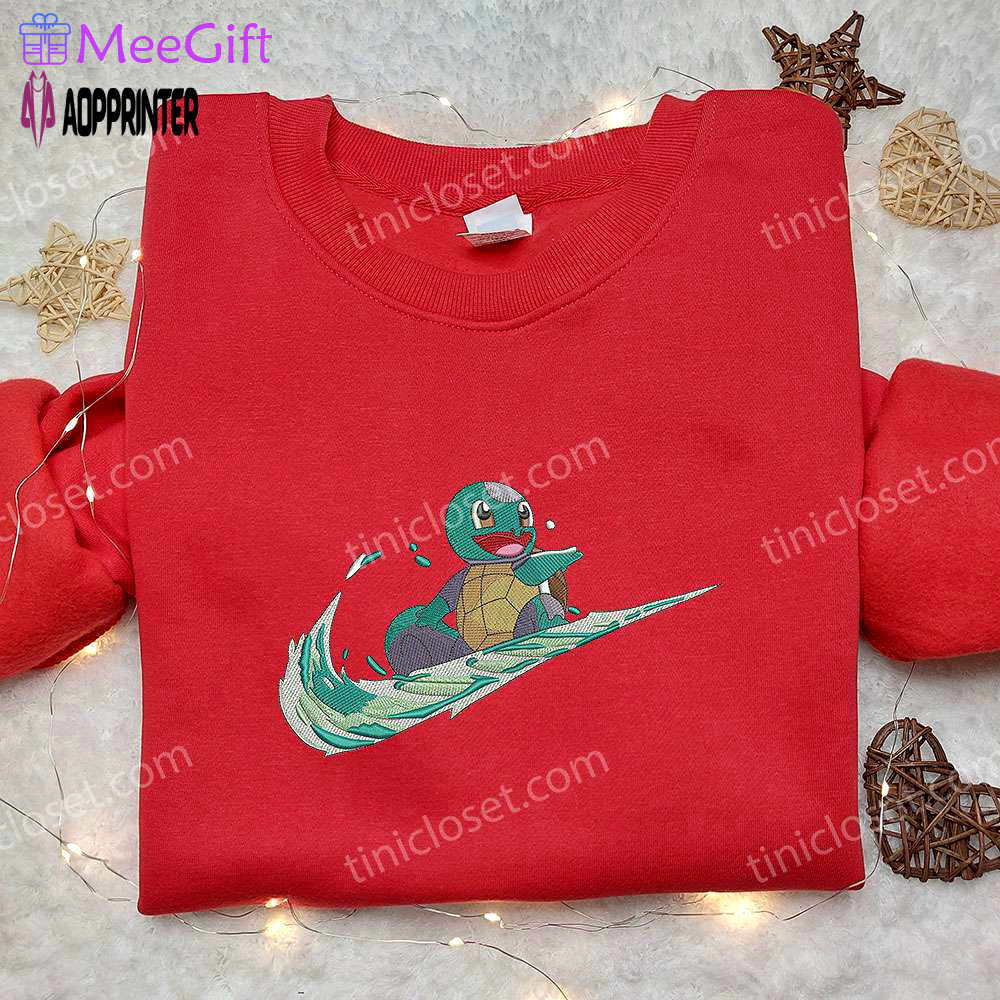 Squirtle x nike swoosh hoodie & pokemon nike inspired embroidered shirts Embroidered Shirt