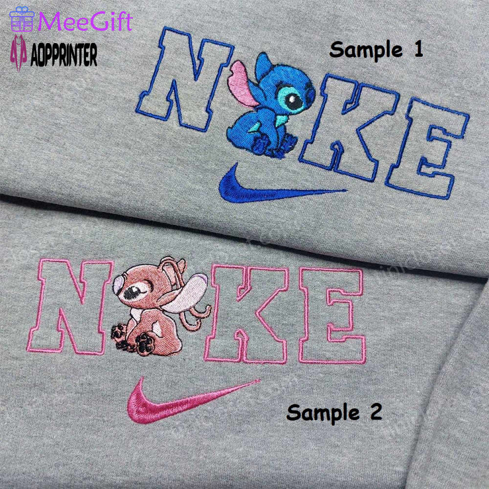 Stitch & angel nike embroidered shirt: customizable matching couple shirt Embroidered Shirt