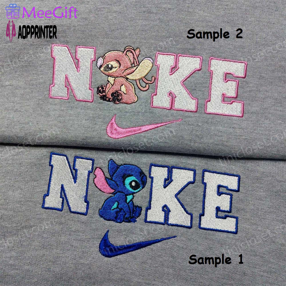 Stitch angel nike embroidered shirt – customized & matching couple shirt Embroidered Shirt