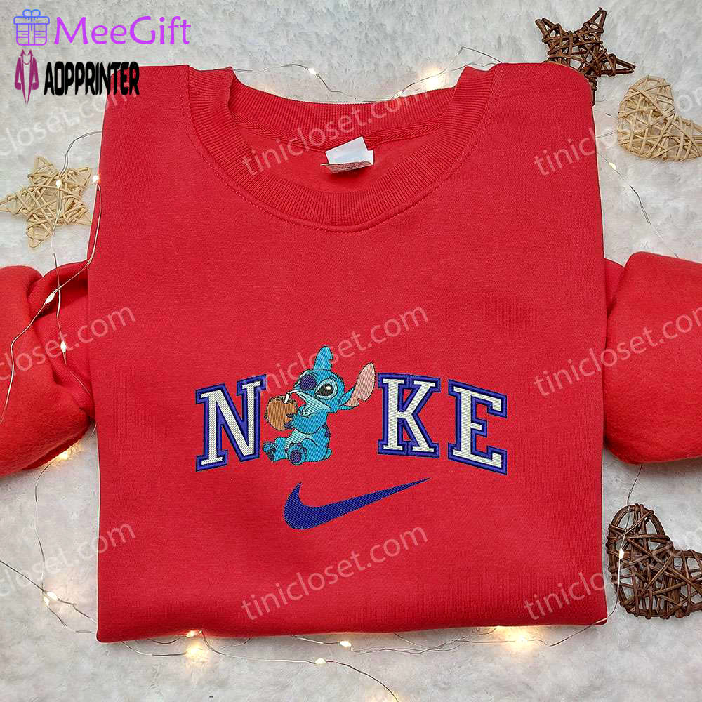 Stitch coconut x nike embroidered sweatshirt – lilo and stitch cartoon shirt nike inspired Embroidered Shirt