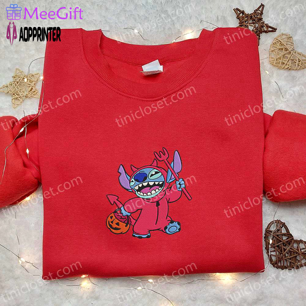 Stitch cosplay devil embroidered sweatshirt & disney halloween hoodie – best halloween gift ideas Embroidered Shirt