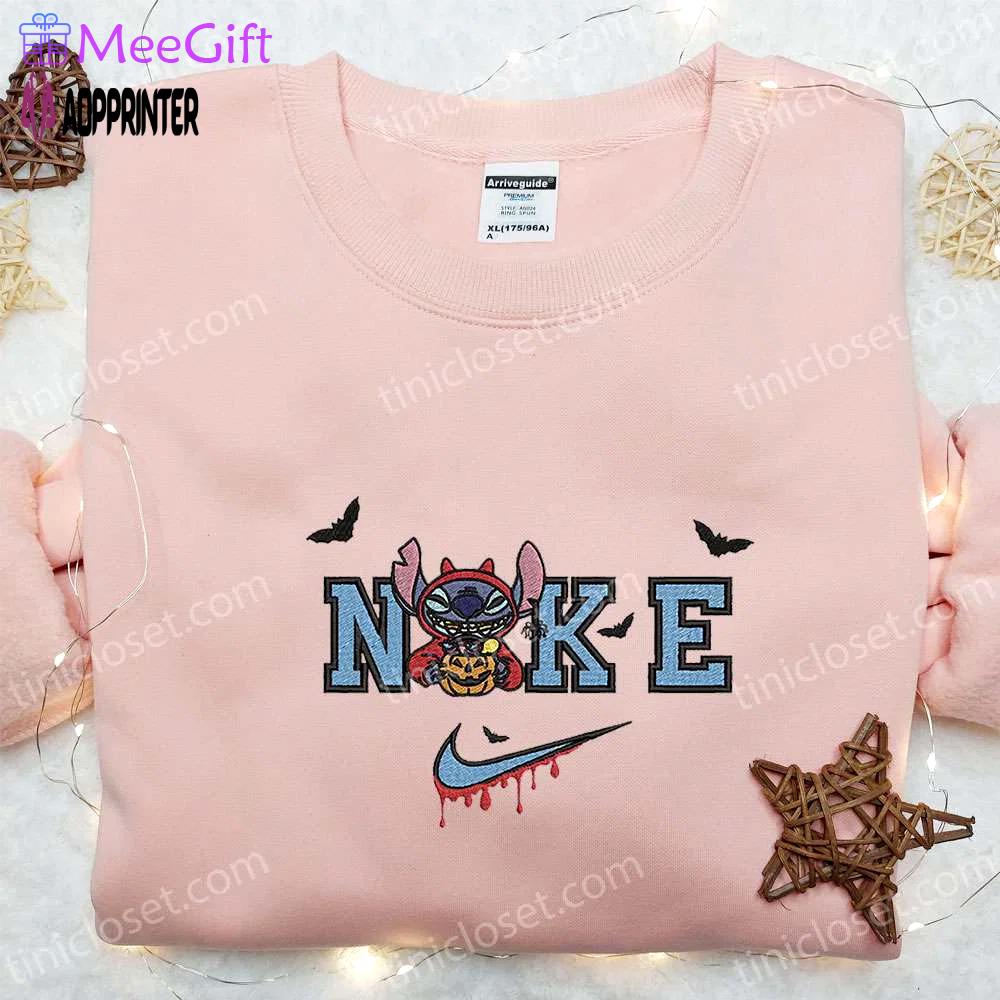 Stitch devil pumpkin x nike embroidered sweatshirt & lilo and stitch disney shirt – best halloween gift Embroidered Shirt
