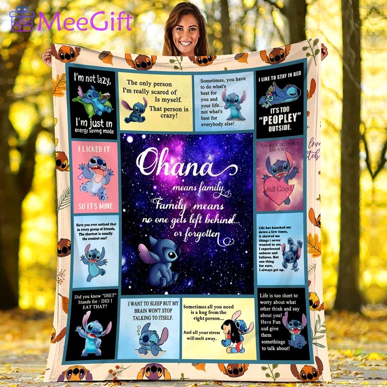 Stitch funny fleece blanket quilt ohana means family fleece blanket quilt Quilt Blanket
