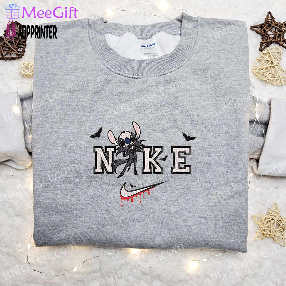 Stitch jack skellington x nike embroidered hoodie & shirt – best halloween gift ideas Embroidered Shirt