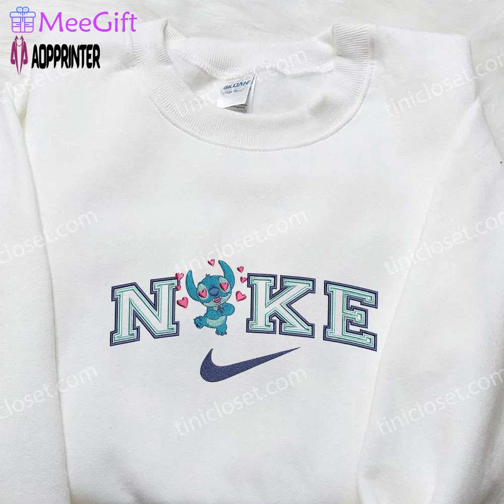 Stitch love x nike embroidered sweatshirt: lilo and stitch cartoon shirt – nike inspired design Embroidered Shirt