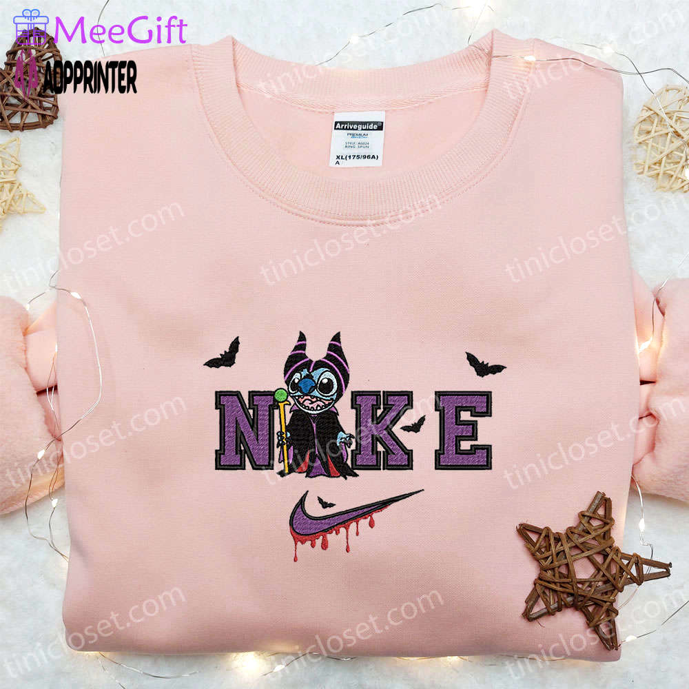 Stitch maleficent x nike embroidered hoodie & shirt: best halloween gift ideas Embroidered Shirt