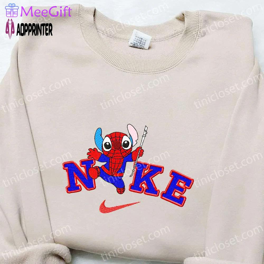 Stitch spider-man x nike cartoon embroidered shirt – lilo and stitch family gift Embroidered Shirt