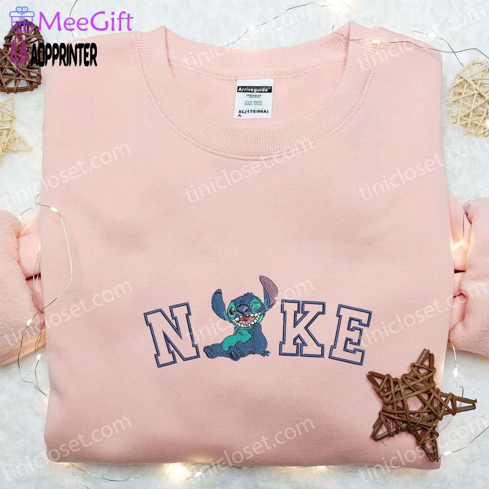 Stitch x nike cartoon embroidered shirt – lilo and stitch inspired nike shirt Embroidered Shirt
