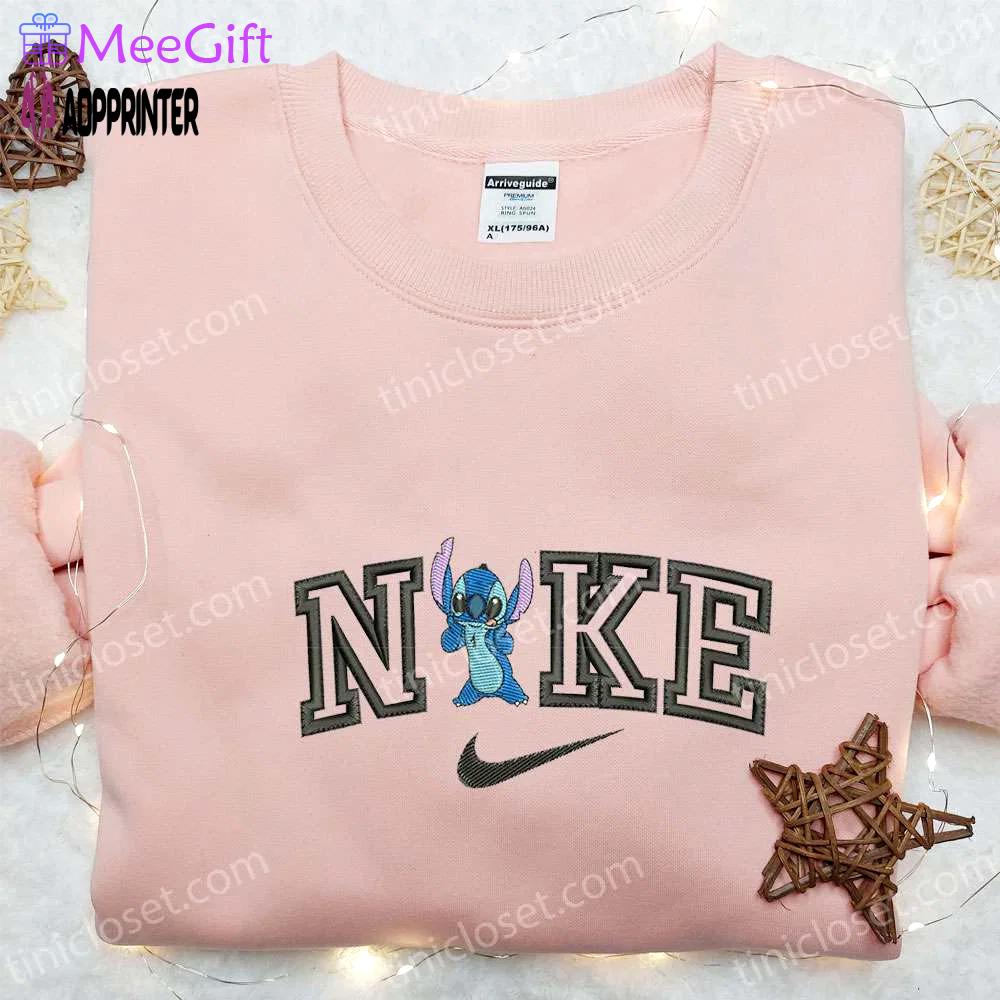 Stitch x nike cartoon embroidered sweatshirt: best nike inspired hoodie perfect family gift Embroidered Shirt