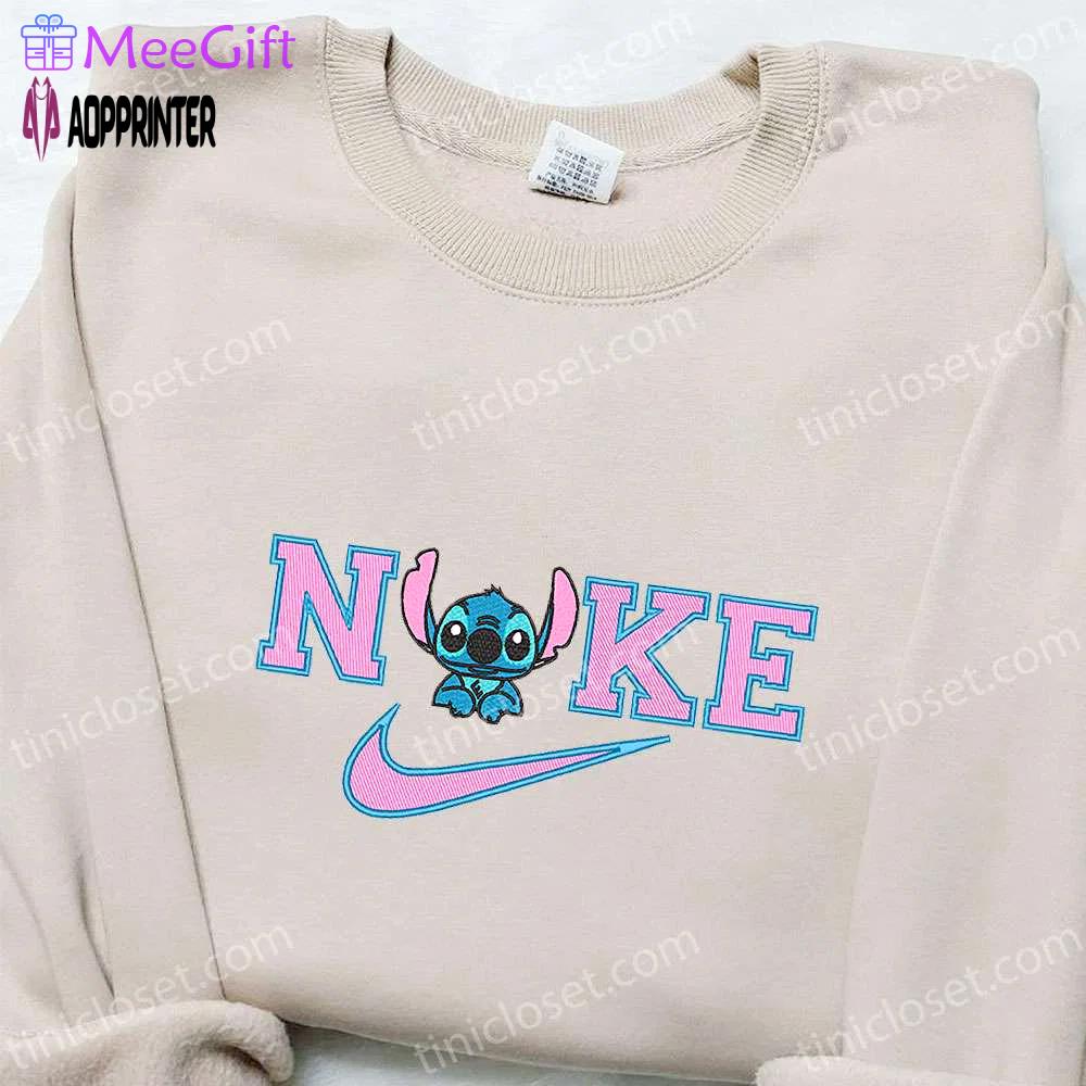 Stitch x nike cartoon embroidered sweatshirt – disney characters hoodie perfect family gift Embroidered Shirt