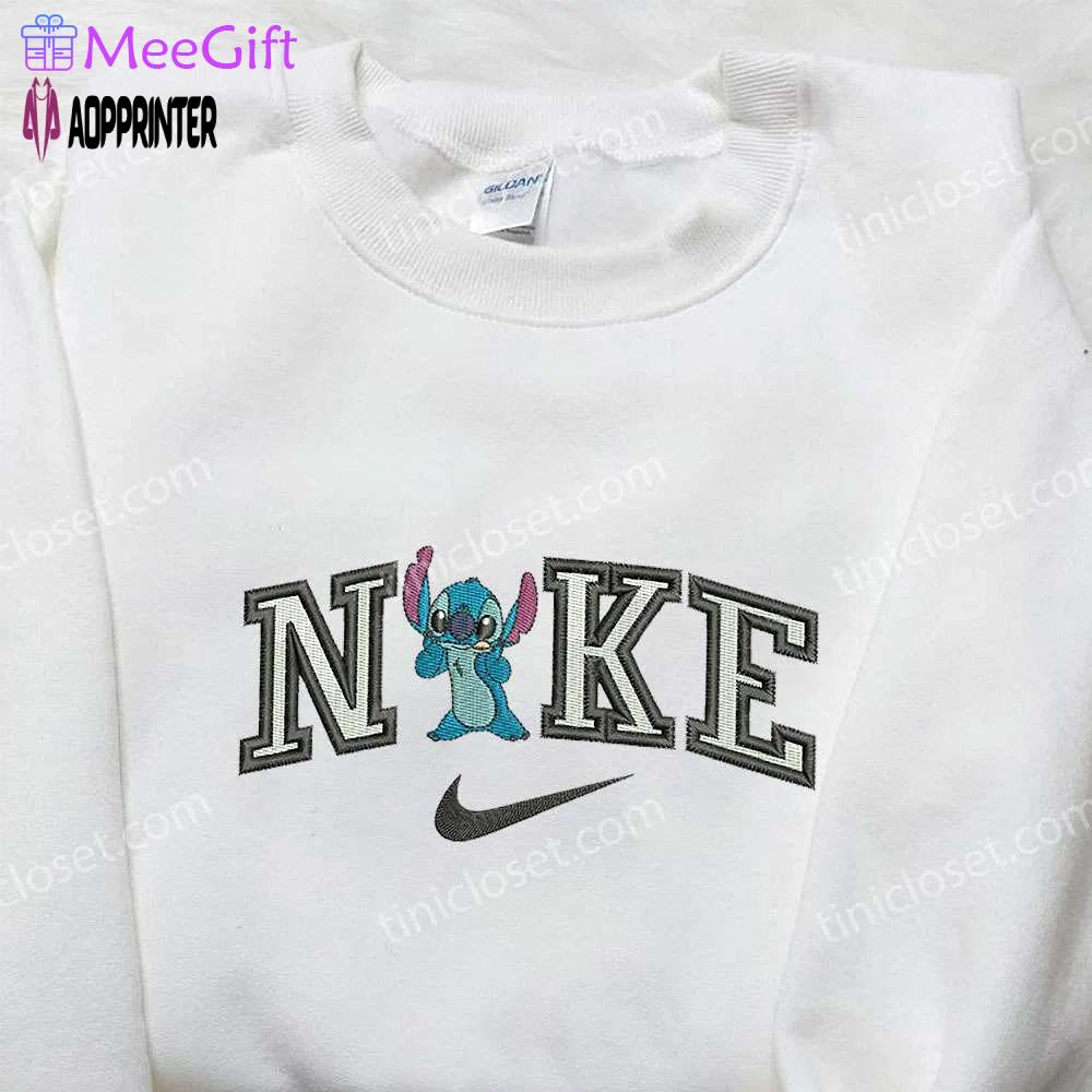 Stitch x nike embroidered sweatshirt: lilo and stitch cartoon shirt nike inspired design Embroidered Shirt