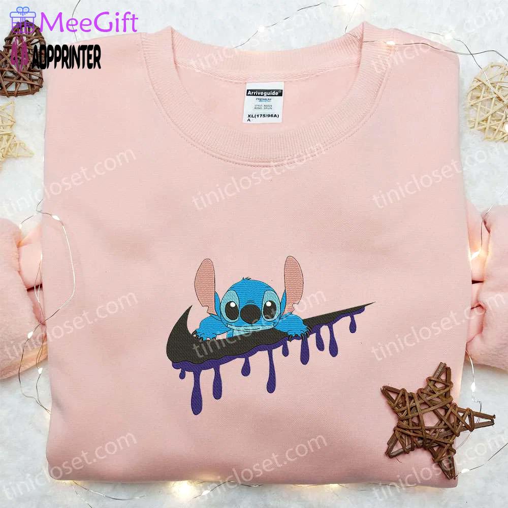 Stitch x swoosh cartoon embroidered sweatshirt – nike inspired hoodie best family gift ideas Embroidered Shirt
