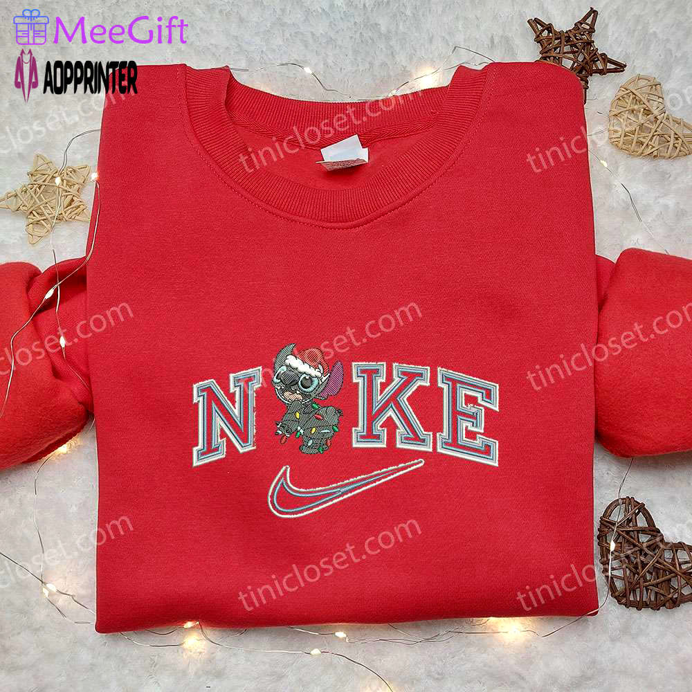Stitch xmas x nike embroidered sweatshirt – best christmas gift idea with nike inspired embroidery Embroidered Shirt