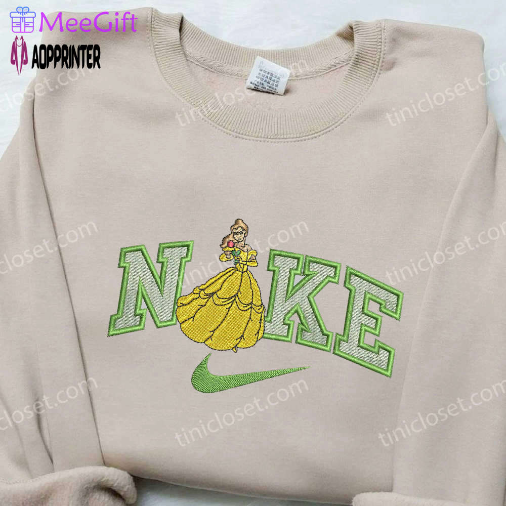 Stylish belle x nike swoosh embroidered shirt: perfect nike beauty and the beast shirt Embroidered Shirt
