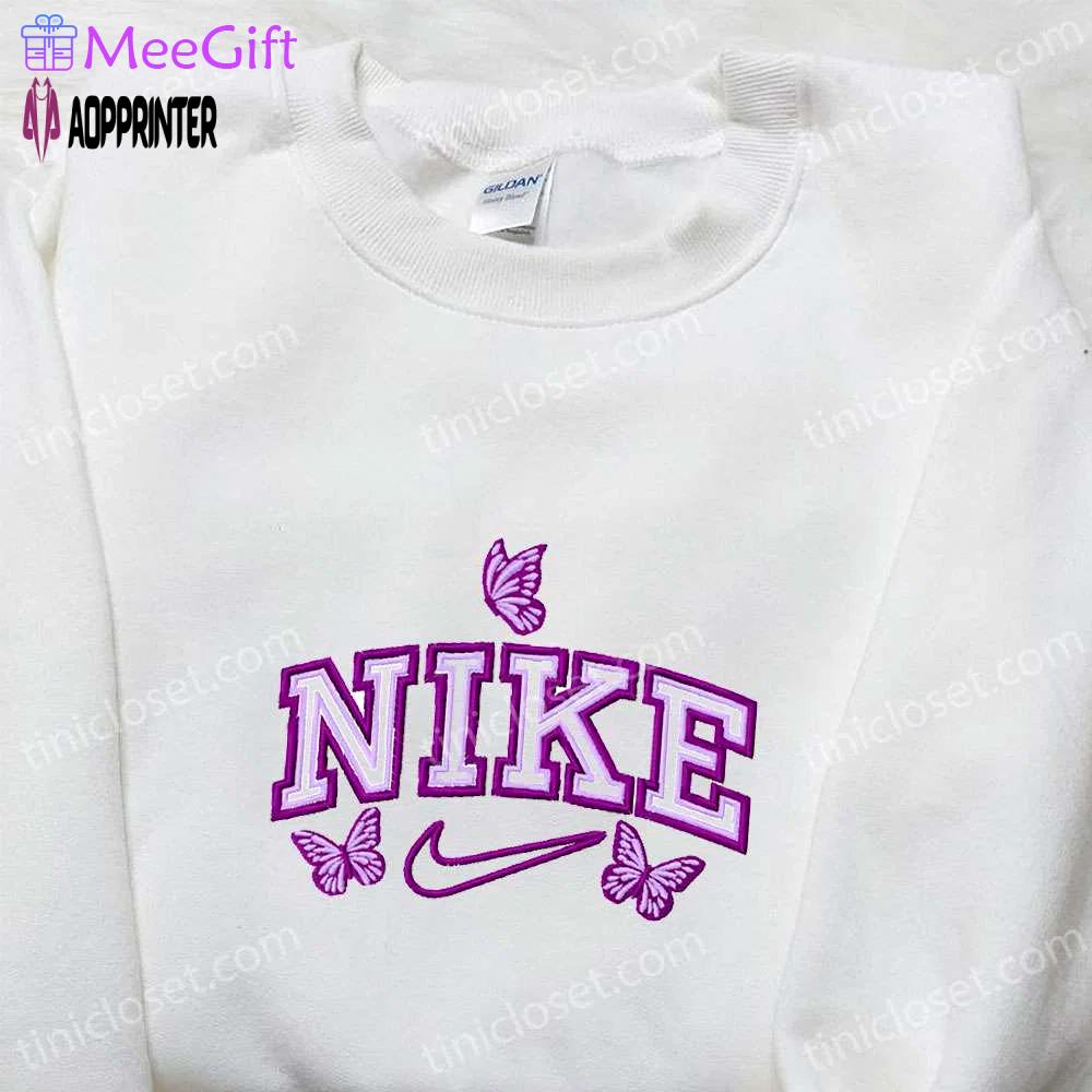Stylish butterflies x nike embroidered tshirt – perfect nike inspired shirt for best birthday gift ideas Embroidered Shirt