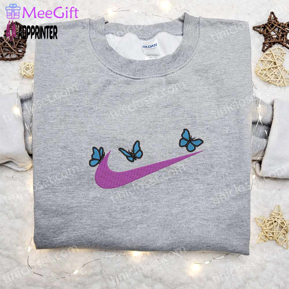 Stylish butterfly x nike embroidered sweatshirt – perfect nike inspired gift for birthdays Embroidered Shirt