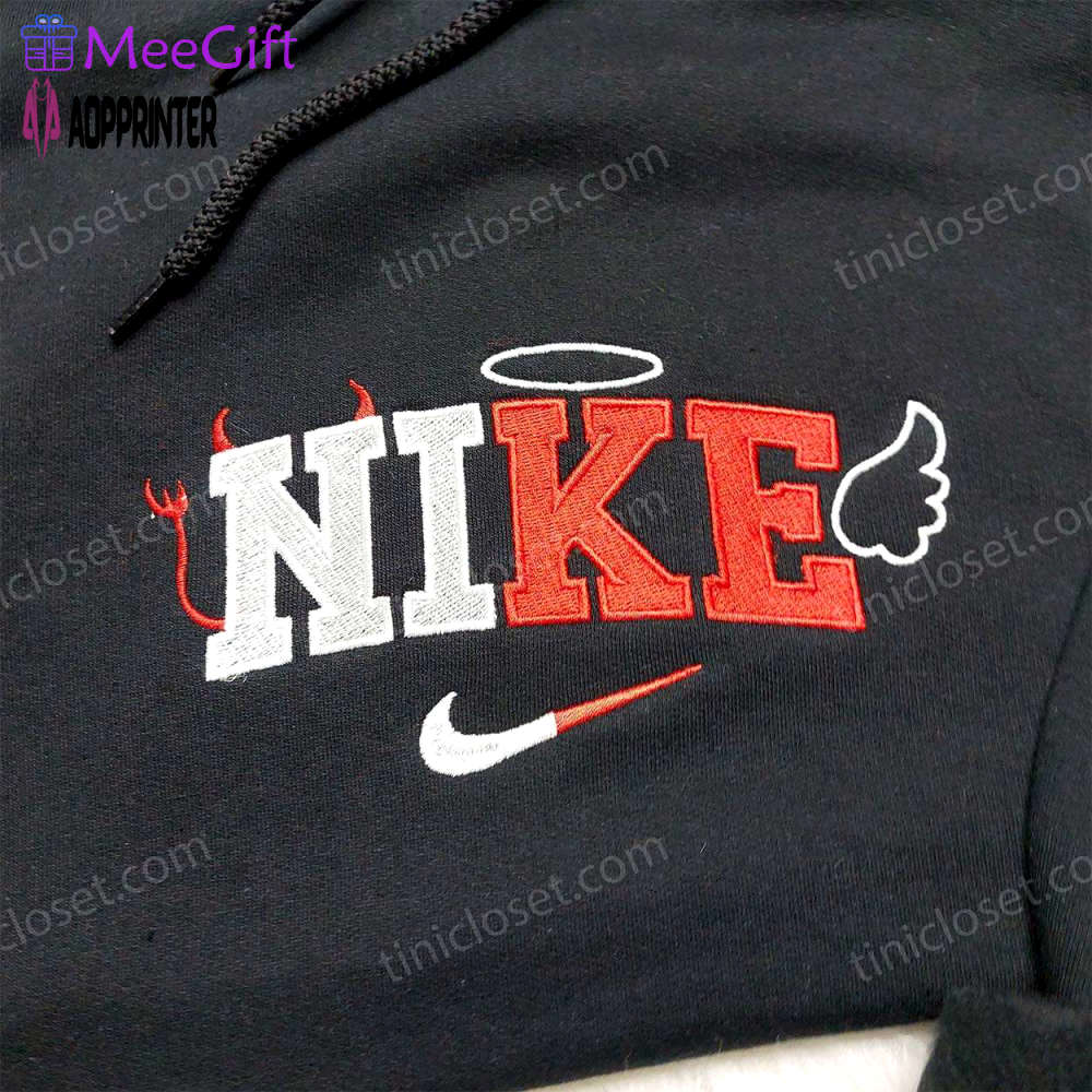 Stylish devil angel nike sweatshirt & custom logo embroidered hoodie – shop nike inspired apparel Embroidered Shirt