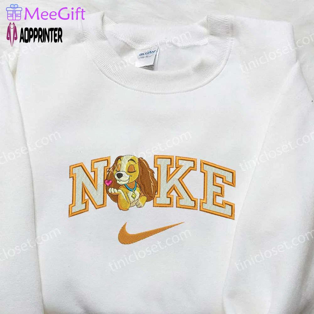 Stylish lady x nike embroidered shirt: lady and the tramp design customized nike shirt Embroidered Shirt