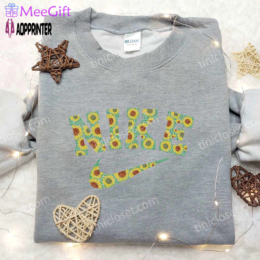 Sun flowers x nike embroidered sweatshirt: best nike inspired birthday gift for family Embroidered Shirt
