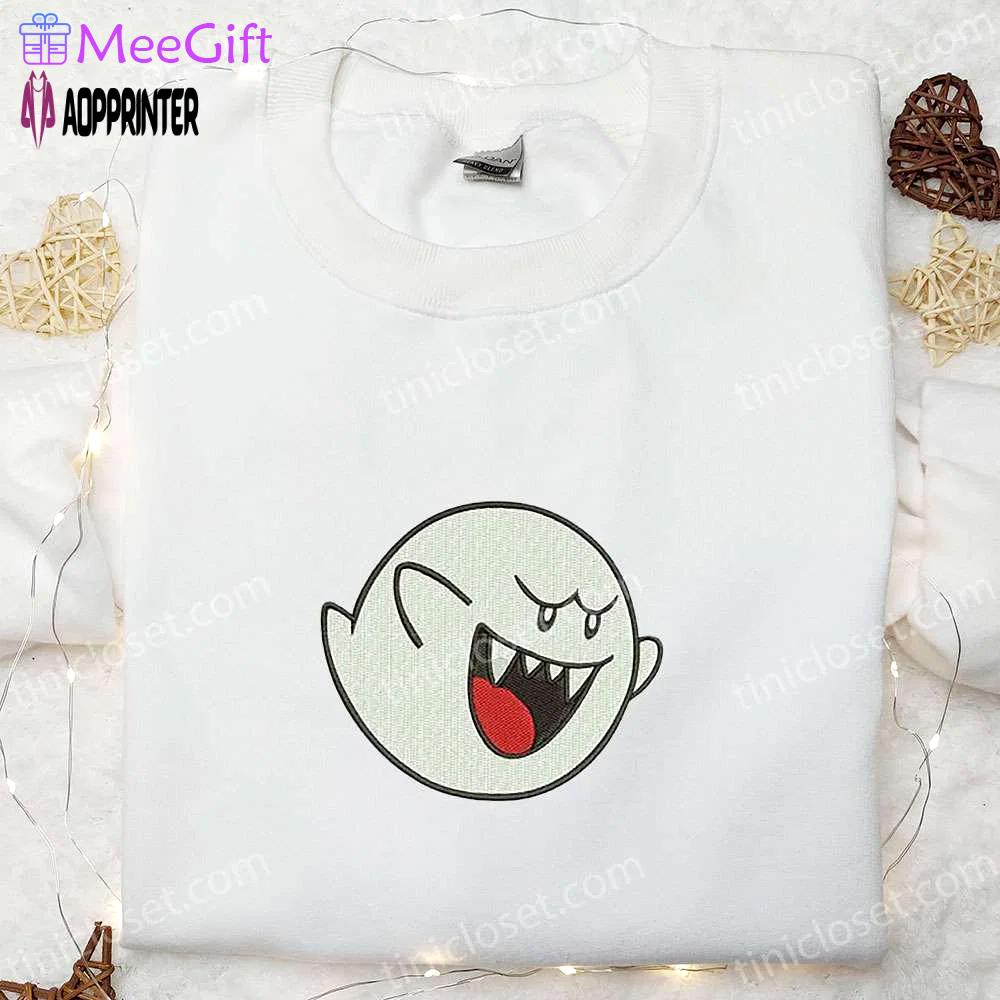 Super mario boo ghost embroidered sweatshirt – adorable halloween shirt for best halloween gifts Embroidered Shirt