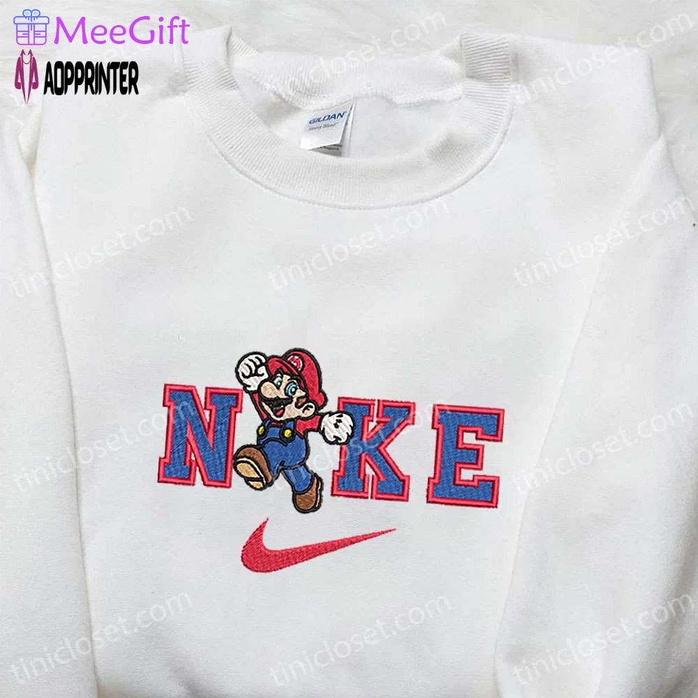 Super mario x nike cartoon embroidered shirt: fun & stylish nike inspired apparel Embroidered Shirt