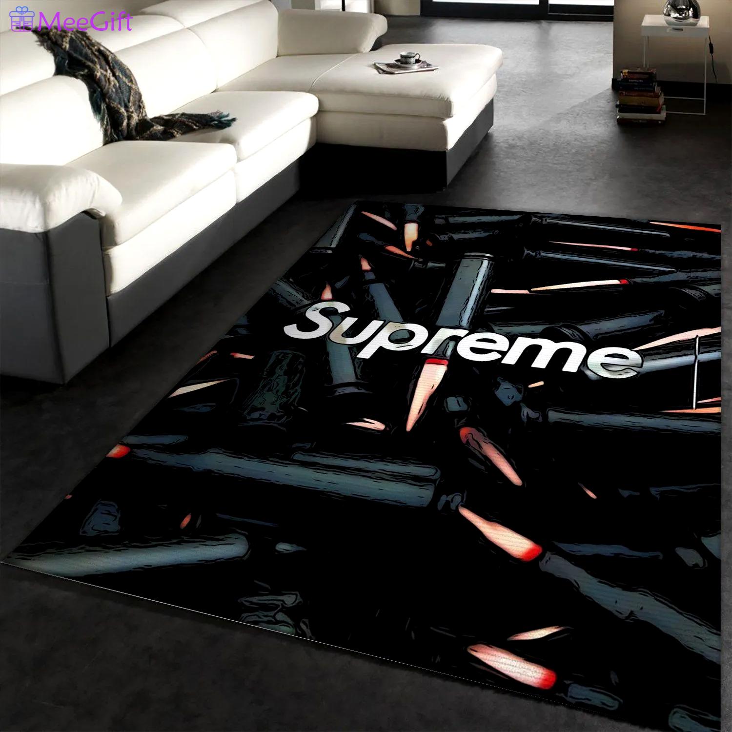 Supreme logo type 430. Upgrade Your Living Room with Luxury Home Decor: Area Carpets, Floor Decor, Door Mats, and Hot Gift Items with style a High-End Fashion Brand Rectangle Rug