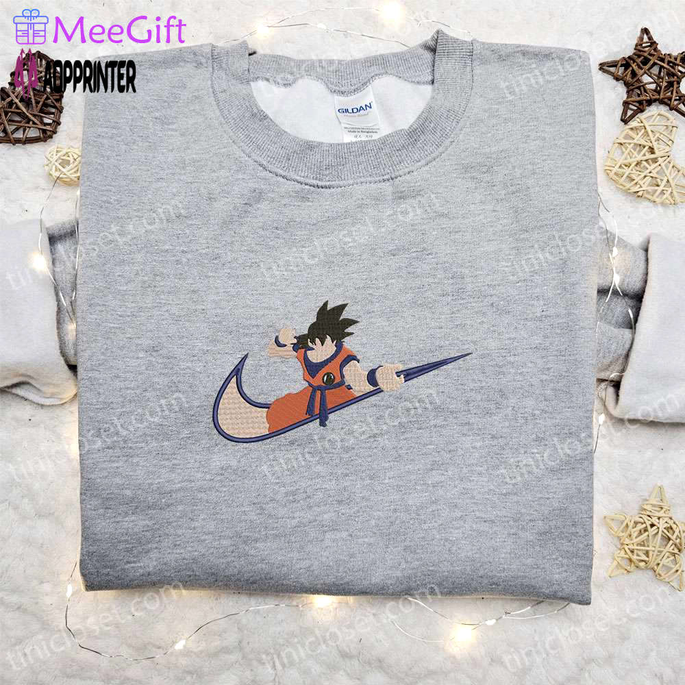 Swoosh anime x goku embroidered sweatshirt – dragon ball shirt best birthday gift ideas Embroidered Shirt