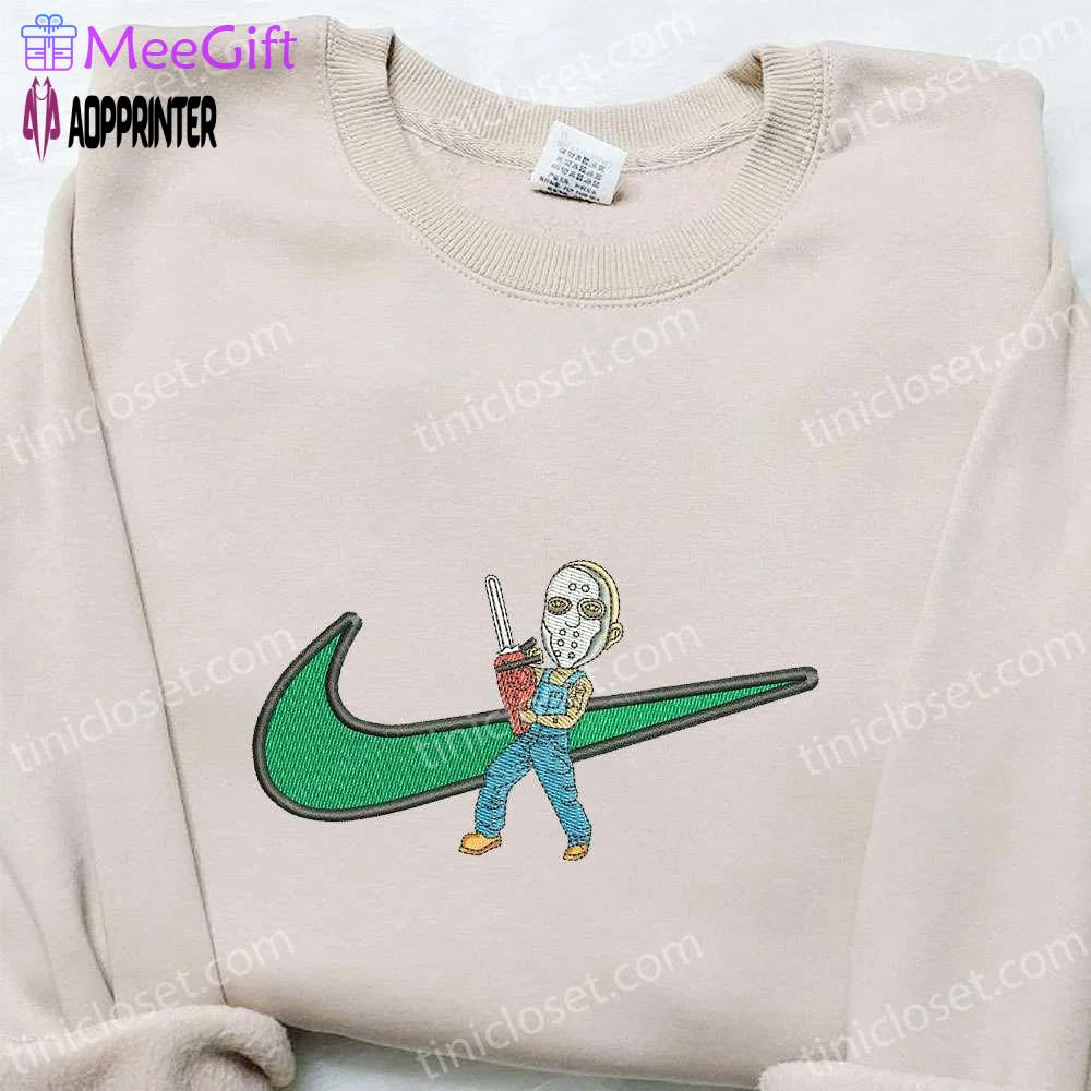 Swoosh jason voorhees x nike embroidered sweatshirt: horror movie & nike inspired shirt Embroidered Shirt